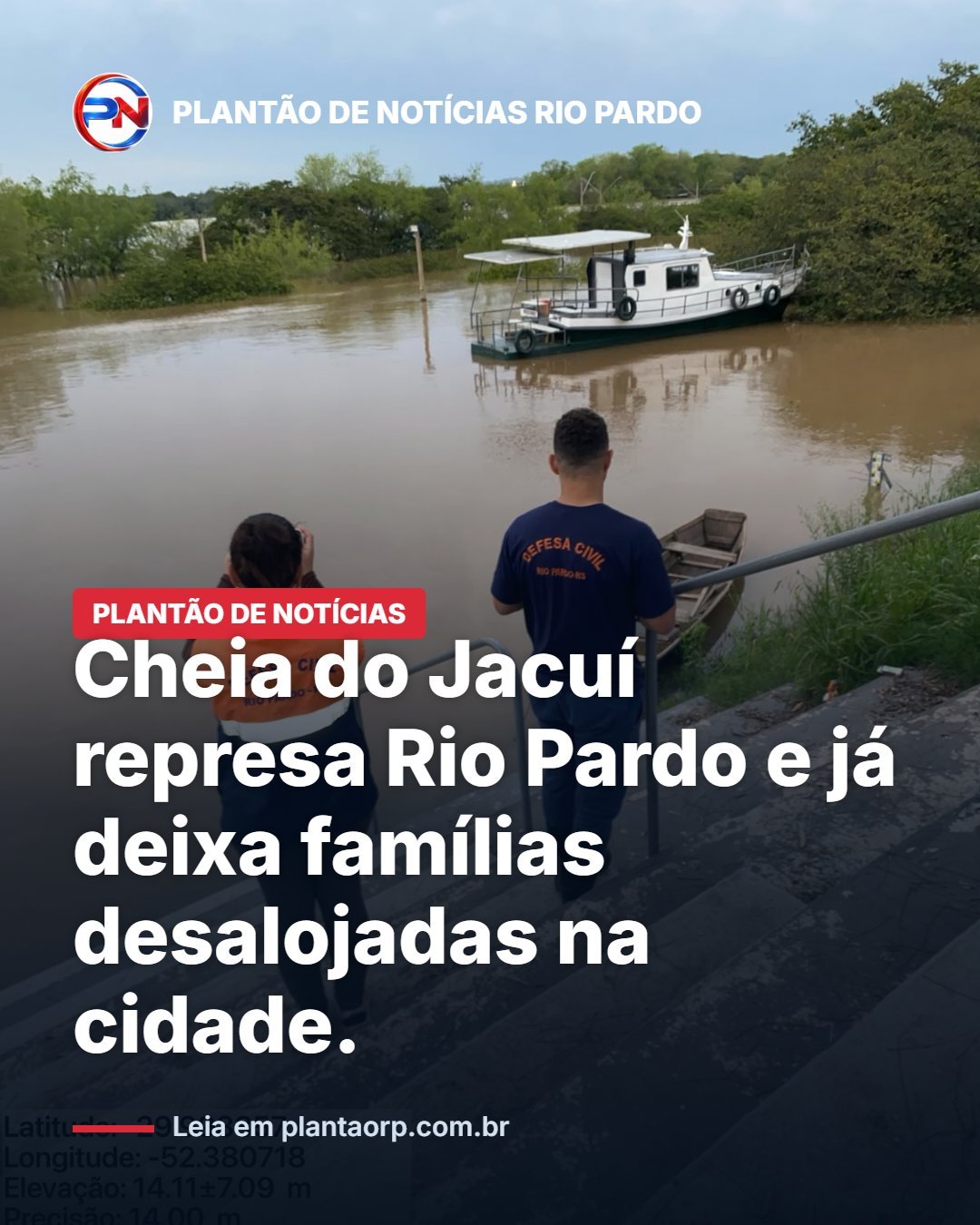 Cheia do Jacuí represa Rio Pardo e já deixa famílias desalojadas na cidade.
